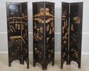 L73298: Chinese Lacquer Ebonized 6 Panel Screen Di