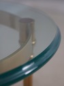 L73555: LABARGE Brass & Glass Pedestal Table Stand