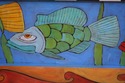 63658EC: Artist Signed Hand Fish Painted Blanket C