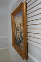 F63654EC: Large Gold Framed Boat Oil Painting On B