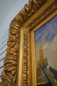 F63654EC: Large Gold Framed Boat Oil Painting On B