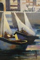 F63654EC: Large Gold Framed Boat Oil Painting On B