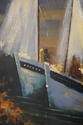 F63654EC: Large Gold Framed Boat Oil Painting On B