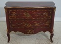 L70078: Red & Gold Chinoiserie Serpentine 2 Drawer