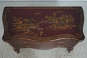 L70078: Red & Gold Chinoiserie Serpentine 2 Drawer