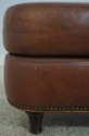 F68541: Pair Brown Leather Ottoman Or Stools