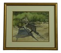 F44529EC: Nat Davis Signed Watercolor Of Wheelbarr