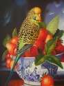LF73320: P.DEVAUD Perruche Aux Fraises Oil On Canv