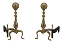 F64475EC: Pair BENNETT Brass Cannonball Fireplace 