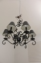 F55702EC: Black Metal 6 Arm Chandelier w. Tole Sha