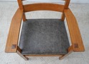 60027EC: Pair STICKLEY Leather Mission Oak Seat Ar