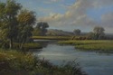 F66384EC: Large Gold Frame Meadow Landscape Oil Pa