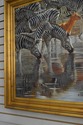 F66376EC: B.FRANK Signed Zebra & Gazel Framed Oil 