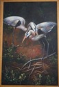 F62303EC: Stork Birds Framed Artist Signed Oil Pai