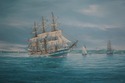 F70988: Vintage Tall Sailing Ships Oil Painting On
