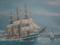F70988: Vintage Tall Sailing Ships Oil Painting On