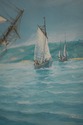 F70988: Vintage Tall Sailing Ships Oil Painting On