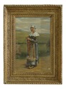 F50265EC: Antique Framed Oil Painting On Board ~ W