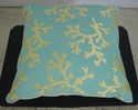 F42084: Square Throw Pillow Coral Pattern Gold & G