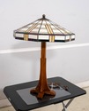 70416: STICKLEY Mission Oak 2 Light Table Lamp w. 