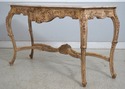 75366: French Louis XV Carved Distressed Wood Marb