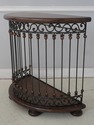 75428: Leather Top Iron Base Demilune Console Tabl
