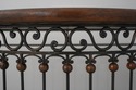 75428: Leather Top Iron Base Demilune Console Tabl