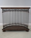 75428: Leather Top Iron Base Demilune Console Tabl