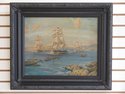 LF46482EC: Black Framed Hand Painted Tall Ships Oi