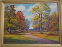 F61540EC: Autumn Meadow Landscape Scene Framed Oil