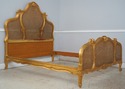 74950: Antique Gold Gilt Queen Size Cane Back Bed