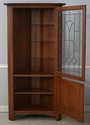 75121: STICKLEY Mission Oak Leaded Glass Corner Ca