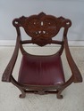 F75183: Renaissance Revival Carved Oak Leather Sea