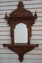 69974: Pair Pagoda Carved Mahogany Mirror Back Wal