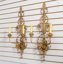 70244: Pair French Empire Gold Leaf toleware Wall 