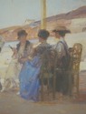 F74716: Framed French Print Figures On A Veranda B
