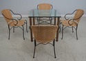 LF70031: Glass Top Bamboo Table + 4 Iron Wicker Ch