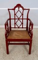 70084: Chinese Chippendale Cane Seat Red Finish Ar