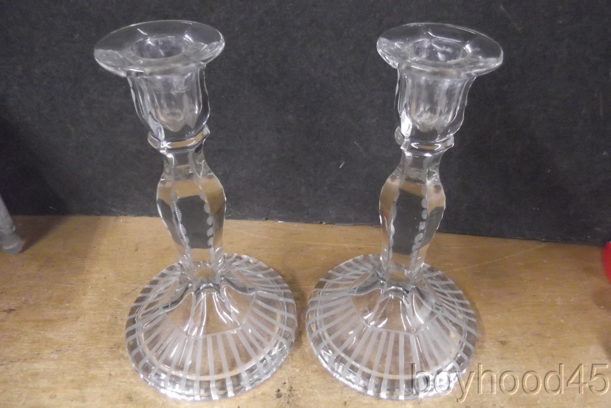 Lovely Pair of Heavily Etched Vintage Crystal Candlesticks | eBay