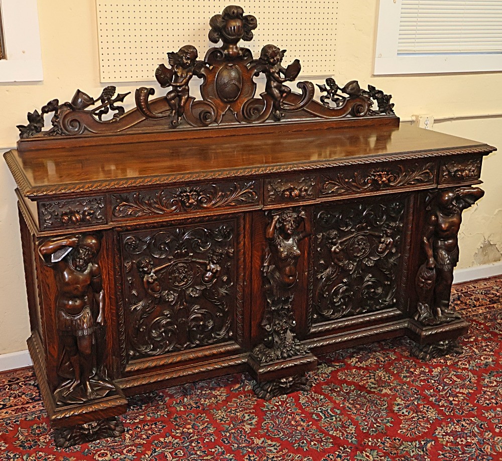 19th Century Solid Oak Figural 12 Piece Dining Set Grand Rapids