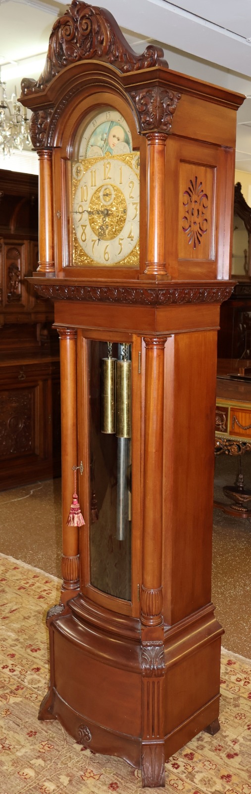 19th Century J.E Caldwell Victorian 9 Tube Mahogany Tall Case