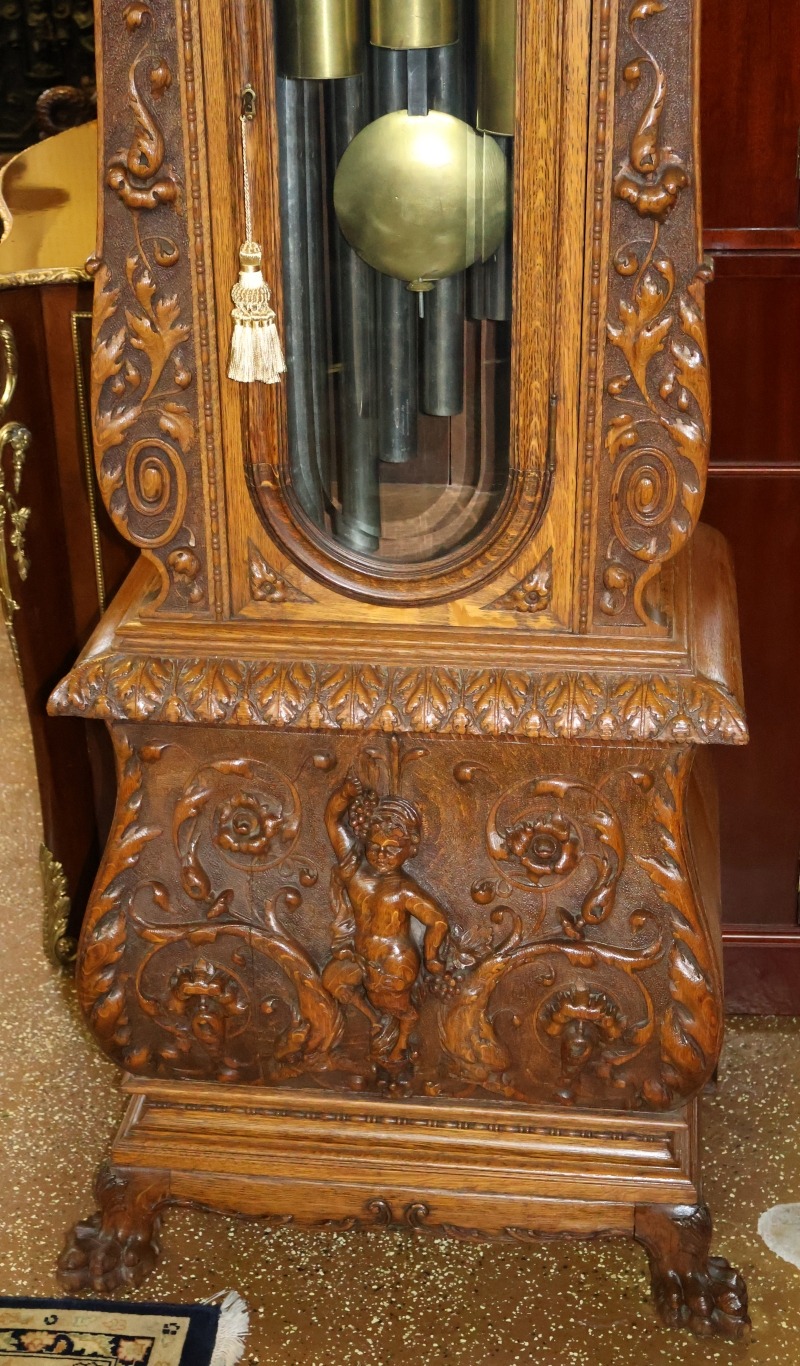 Late 19th Century Tiger Oak Horner Tall Case Grandfather Clock