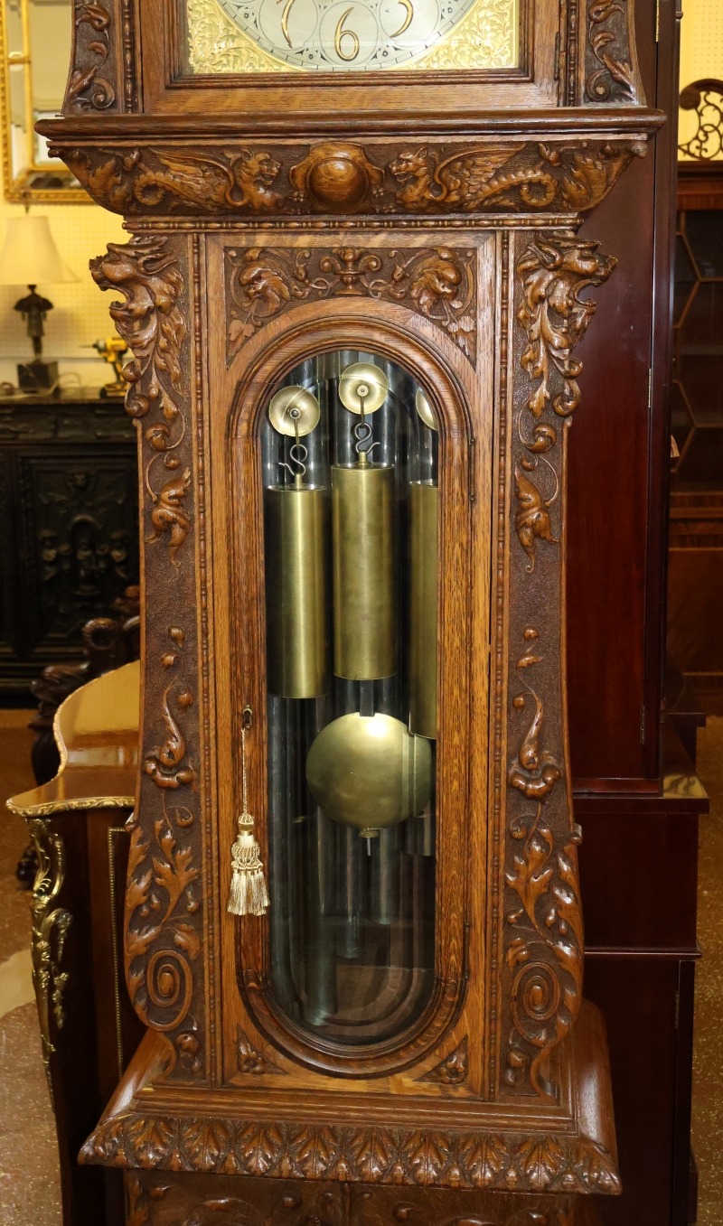 Late 19th Century Tiger Oak Horner Tall Case Grandfather Clock