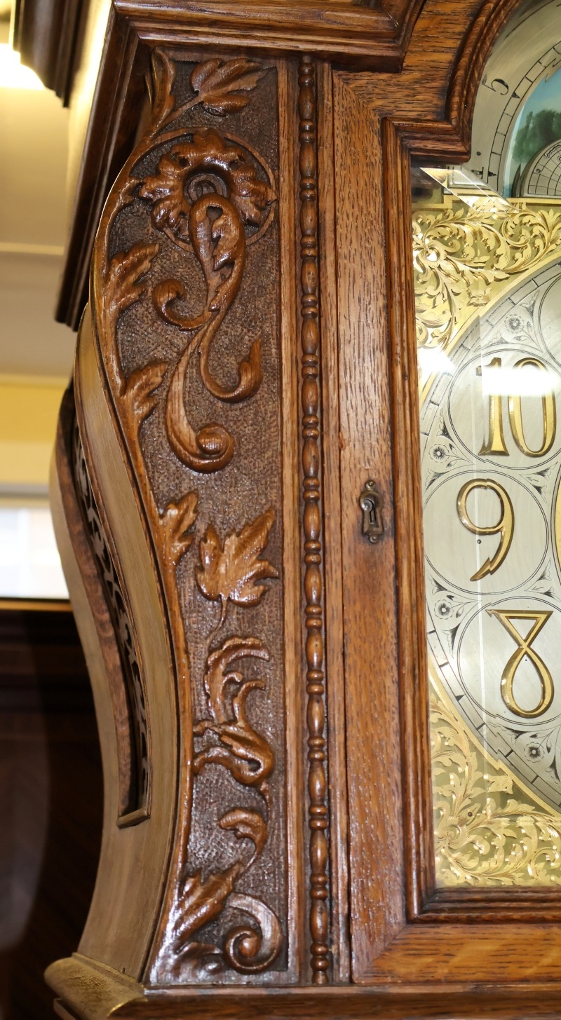 Late 19th Century Tiger Oak Horner Tall Case Grandfather Clock