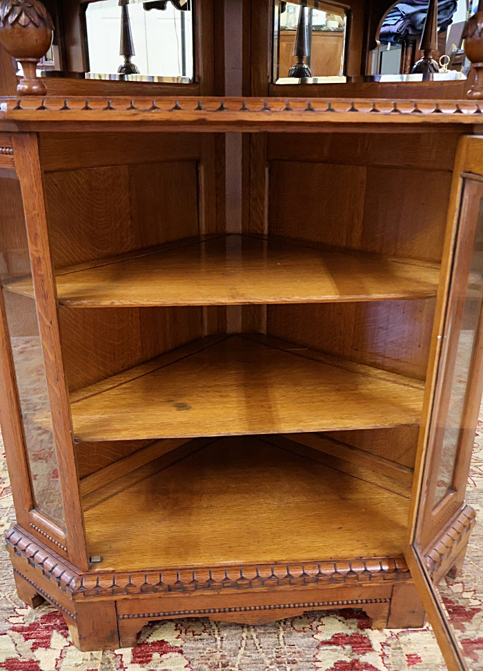 19th Century Oak Victorian Corner Cupboard Corner Cabinet Circa