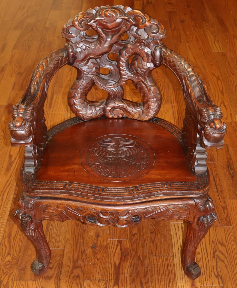 Antique Late 19th Century Meiji Japanese Dragon Carved Chair | eBay
