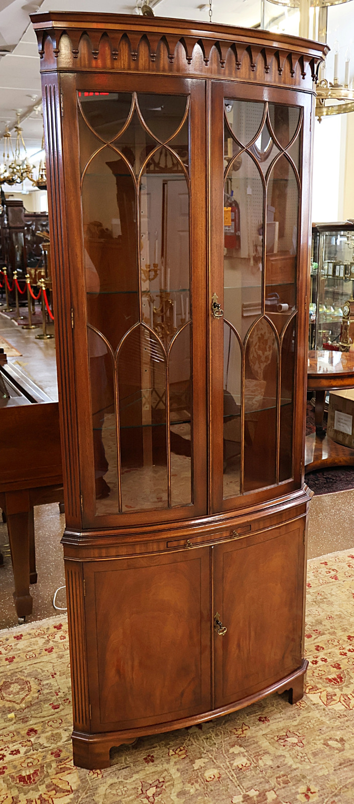 English Bevan Funnell Reprodux Mahogany Chippendale Corner Cabinet