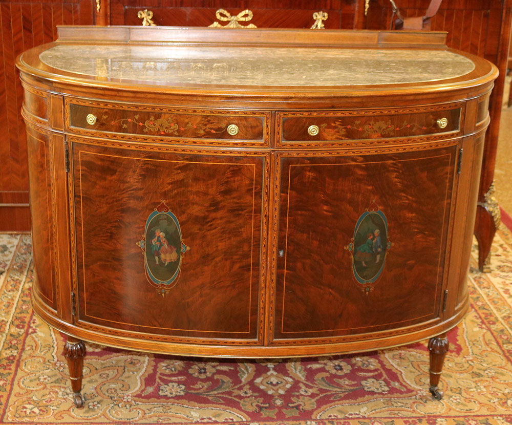 Great Burled Walnut Vernis Martin Style Marble Top Commode Dresser