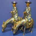 Vintage Chinese Cloisonne Pair of Horses w Riders