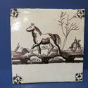 Antique 19th Century Manganese Delft Tile HORSE Cr